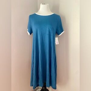 LuLaRoe Carly Dress Blue with White Trim